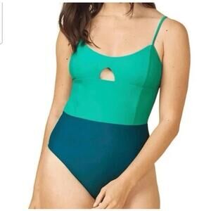 Summersalt THE SWAN DIVE Swimsuit Size 12 Great Teal Color block ONE PIECE NWT